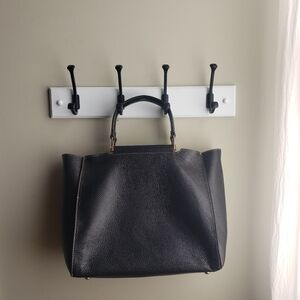 Pebbled Italian Black Leather Tote Bag